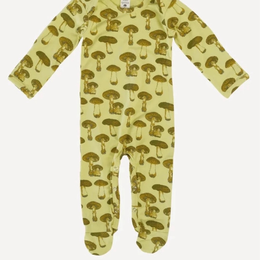 KATE QUINN LONG SLEEVE LAPNECK FOOTIE OLIVE FUNGI PRINT